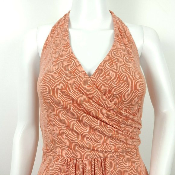 Boden St Lucia Halter Dress Size UK 14R US 10 R Orange White Geometric Printed - Picture 3 of 9